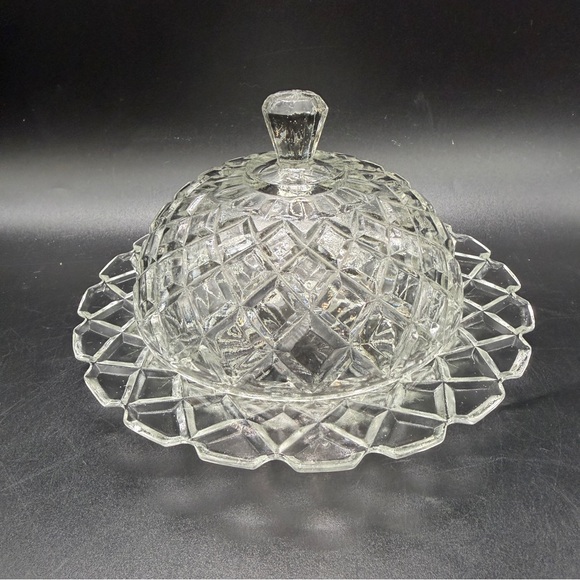 Anchor Hocking Other - Vintage Anchor Hocking Clear Round Domed Butter Dish Pressed Glass With Lid